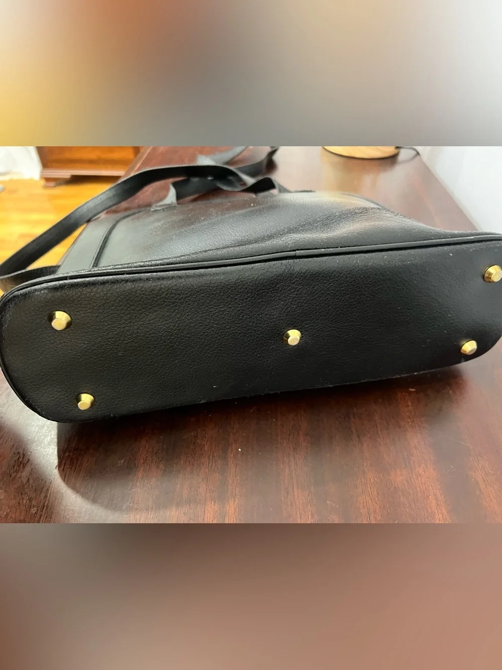 Focus Paris Vintage Classic Black Leather Tote with Gold Hardware